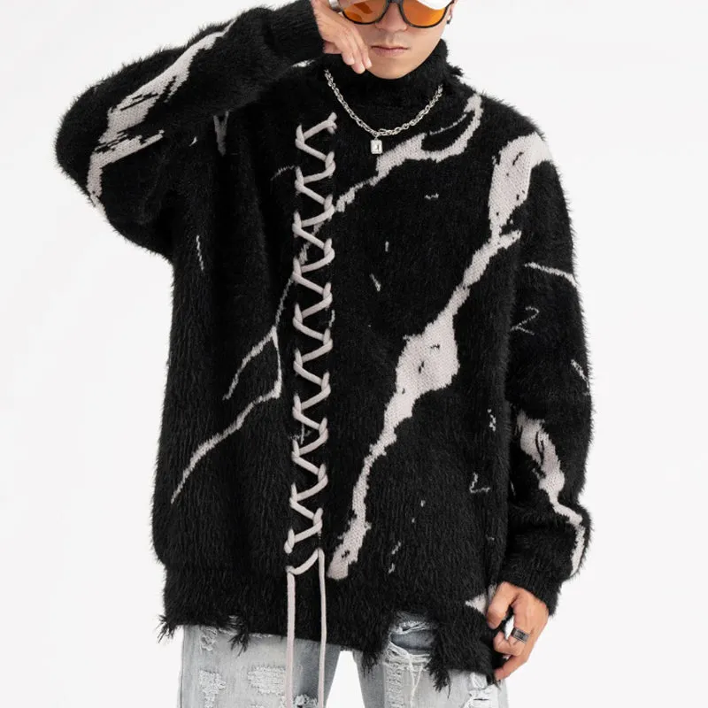 PopFlying High Neck Sweater Tie Dye and Drawstring