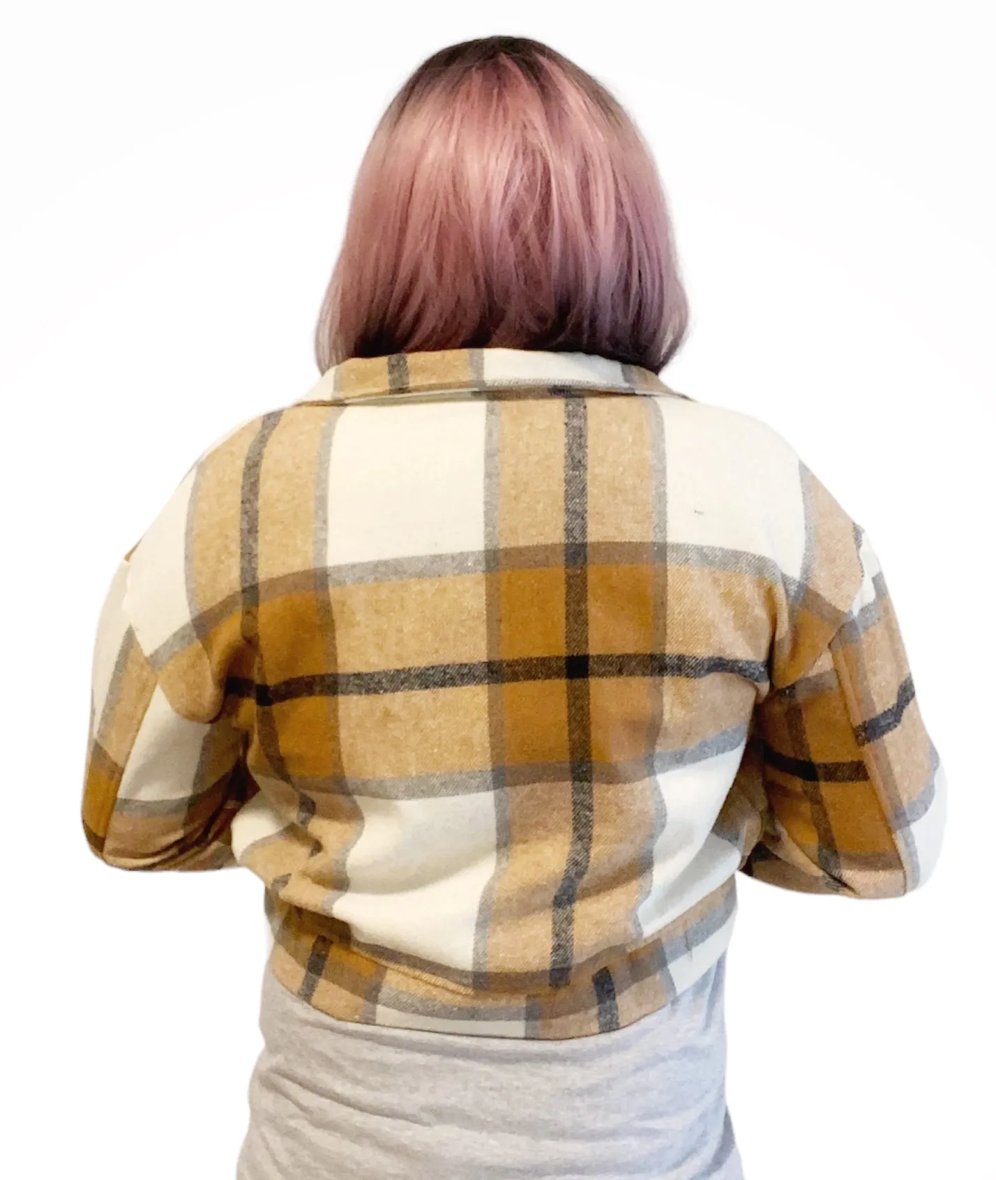 Precious Flannel Plaid Cropped Shacket- Available on tiktok shop