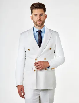 RAY - Tailored Fit Off White Herringbone Linen Double Breasted Jacket