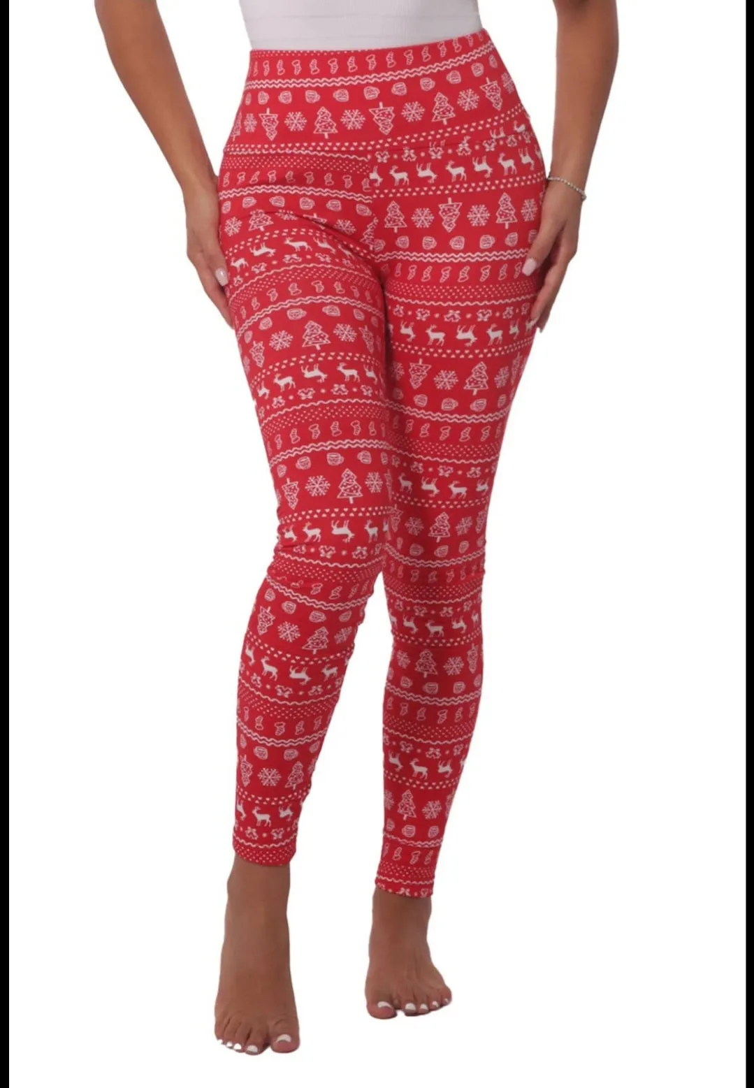 Red Fleeced Lined Holiday Print Leggings