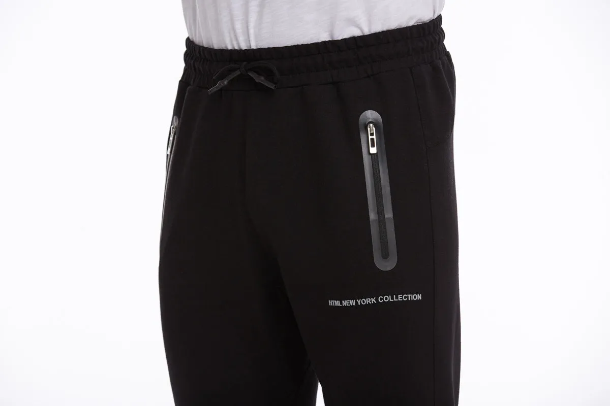 Regular Fit Cotton Blend Black Sweatpants