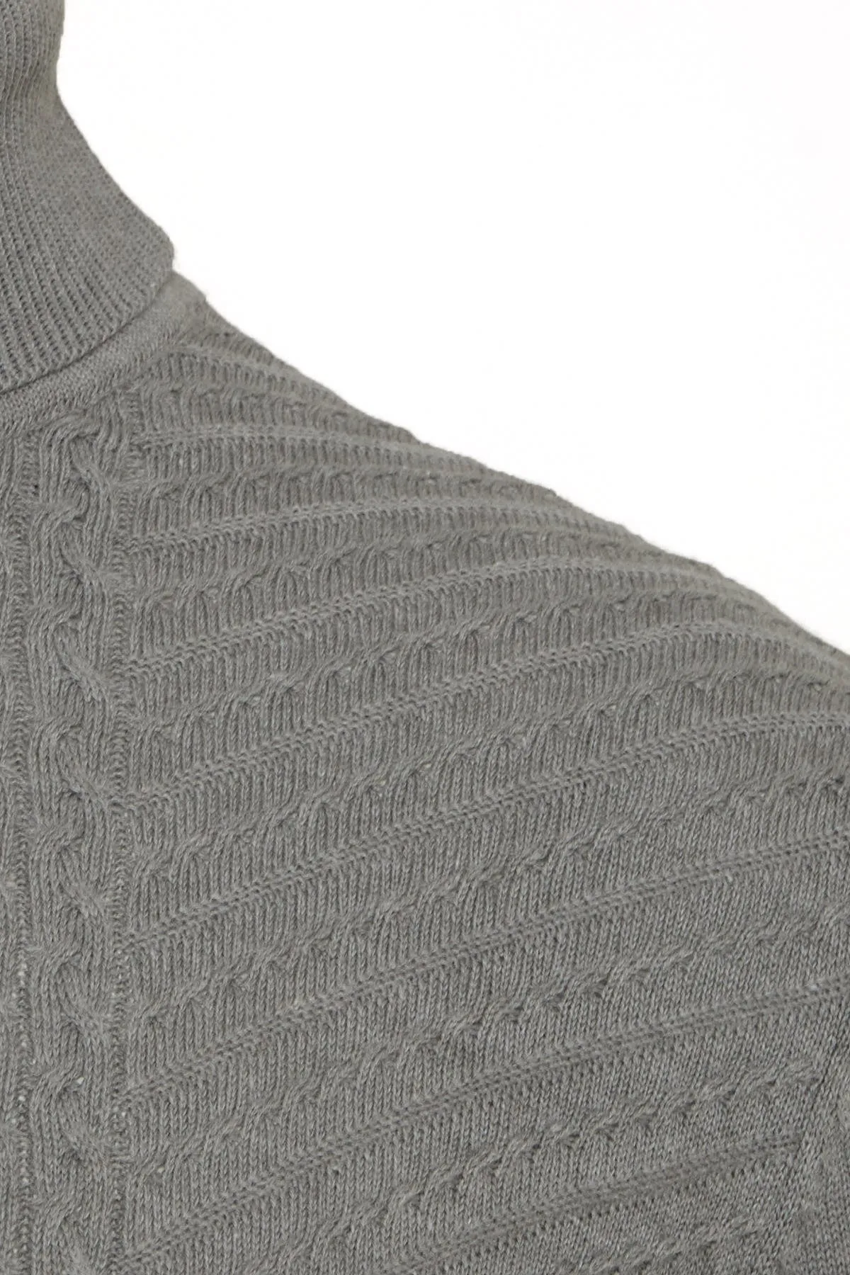 Regular Fit Light Gray Cotton Blend Turtleneck Sweater