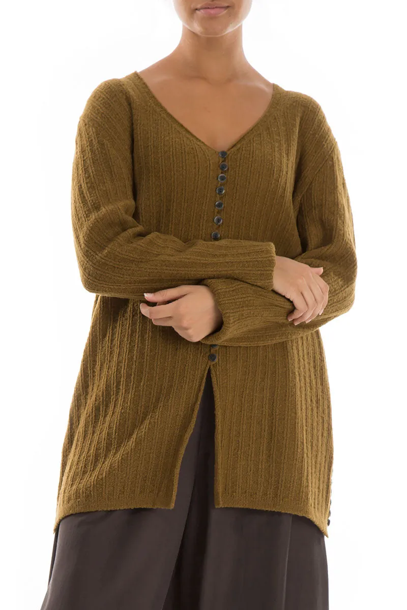 Ribbed Mustard Wool Cardigan