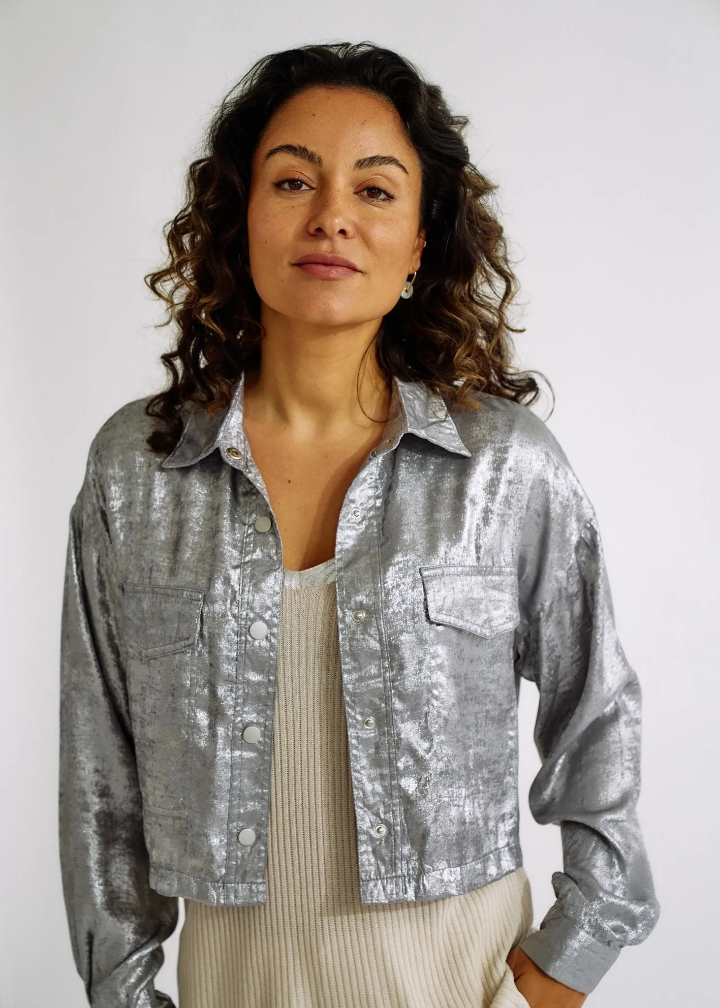 Shimmer Summer Jacket in Metallic Grey