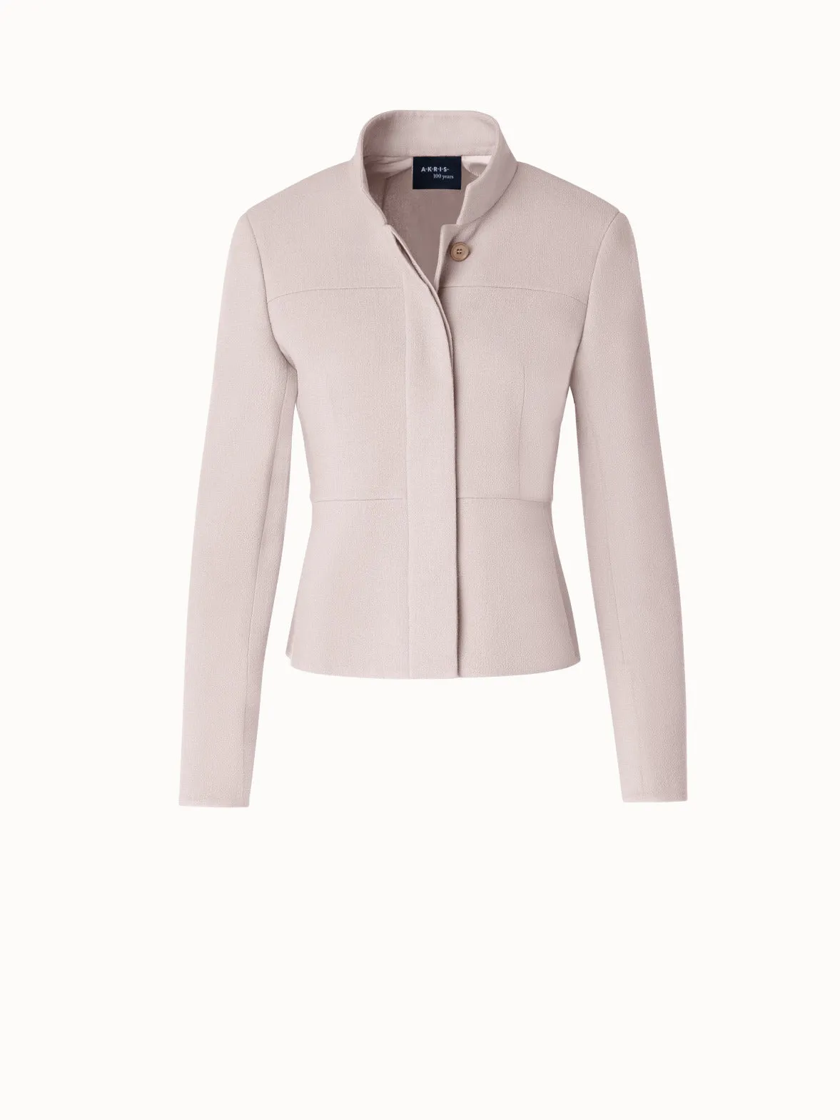 Short Jacket with Mock Neck in Wool Crêpe Double-Face