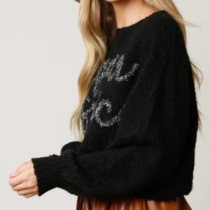 Sugar & Spice Tinsel Embroidered Knit Sweater