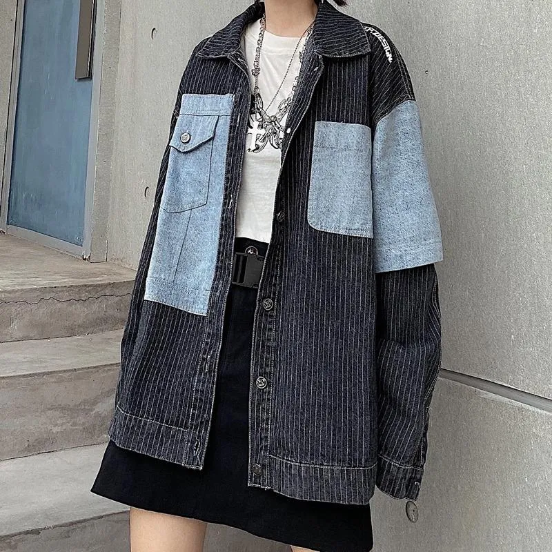 Thin Stripes Oversized Denim Stitching Jacket