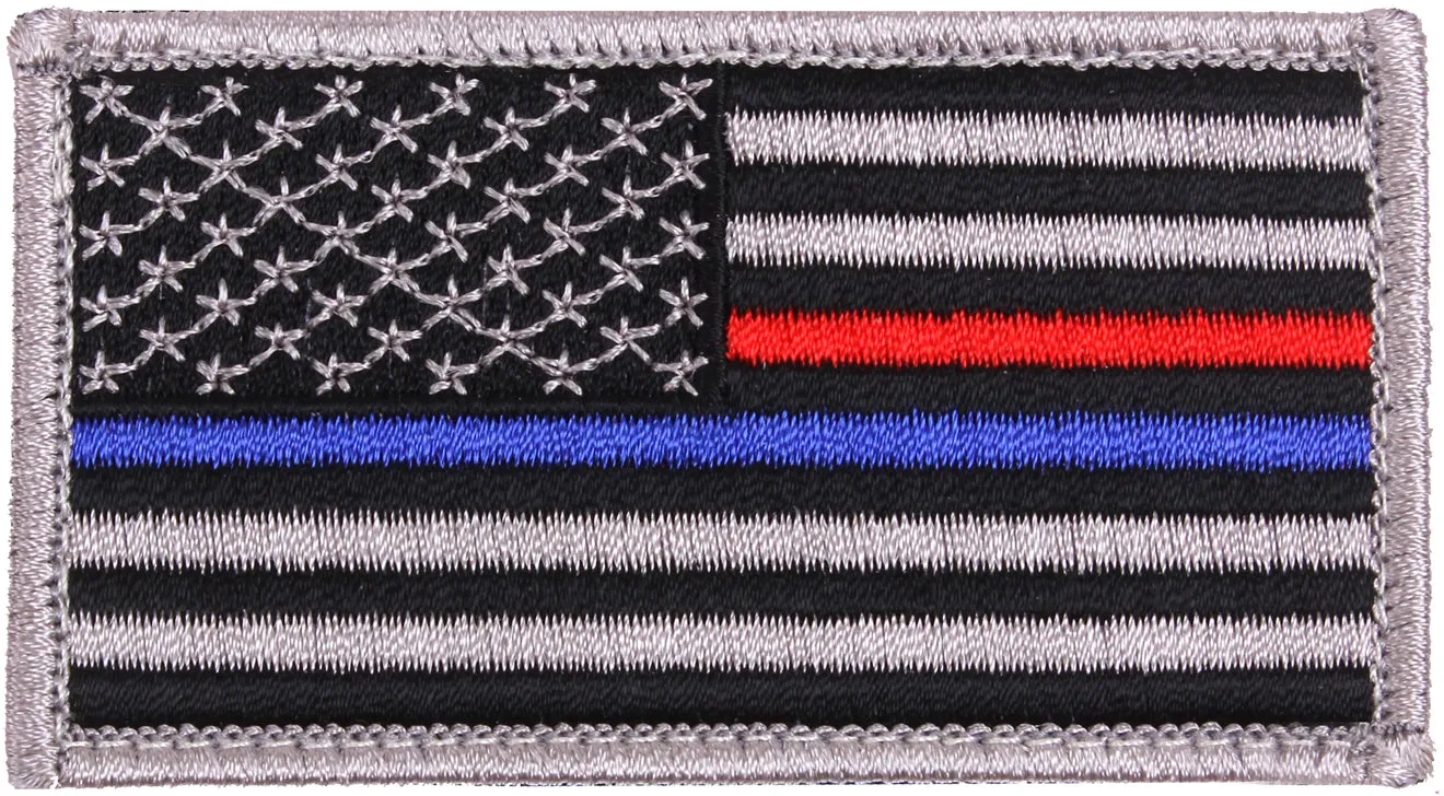 US American Thin Blue Line (Support The Police) & Thin Red Line (Support The Firefighters) Patch 1 7/8" X 3 3/8