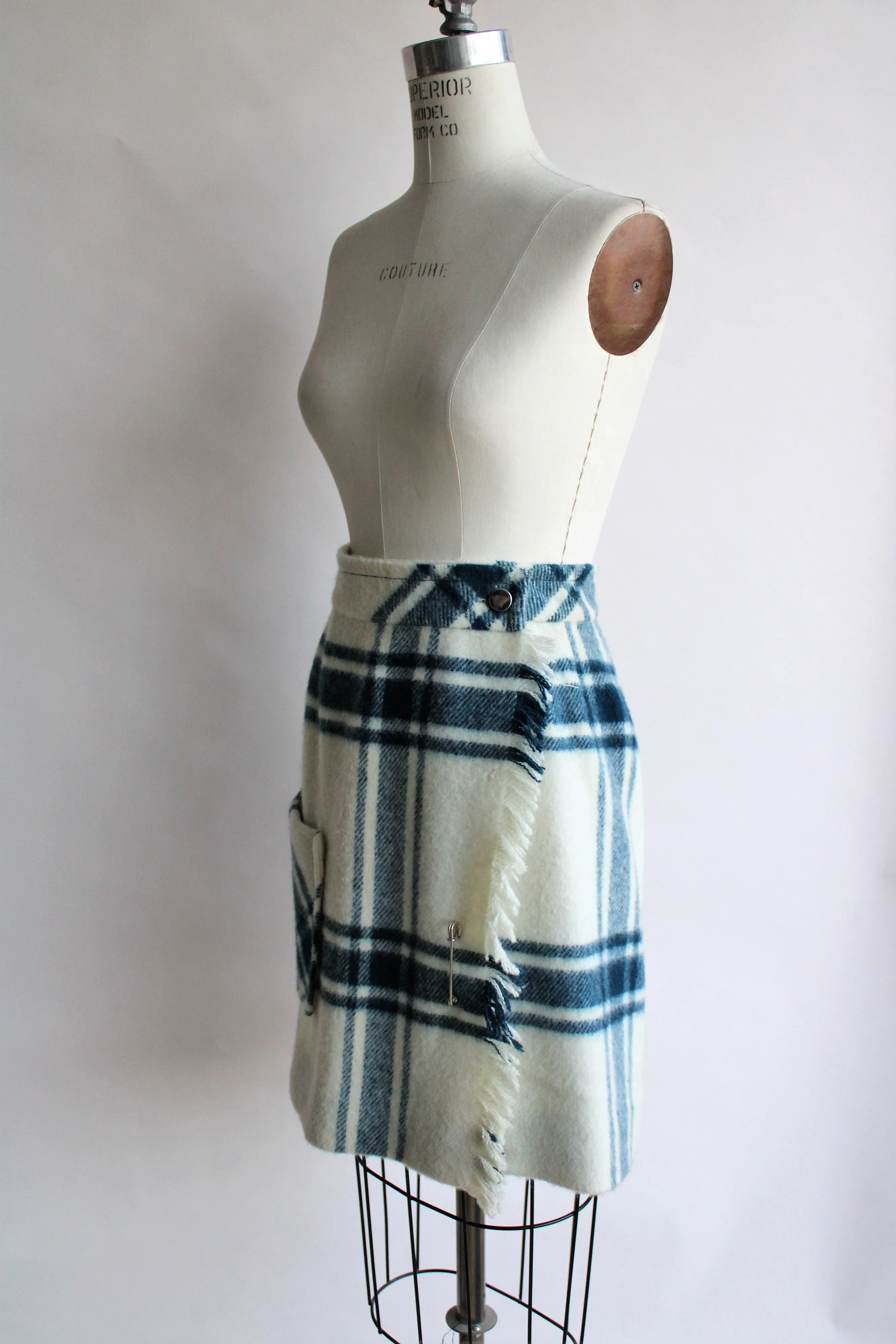 Vintage 1960s Wool Plaid Wrap Skirt