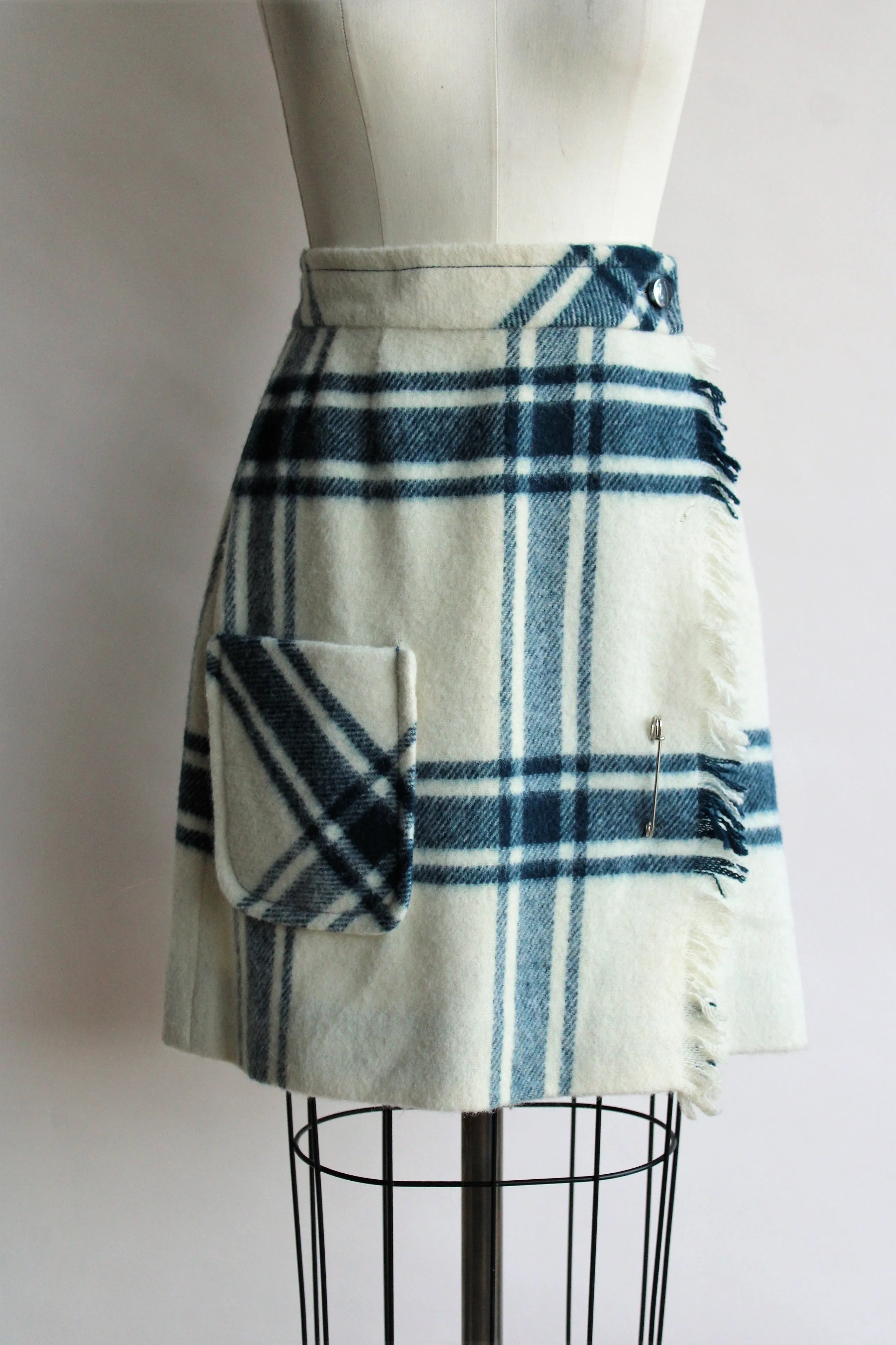 Vintage 1960s Wool Plaid Wrap Skirt