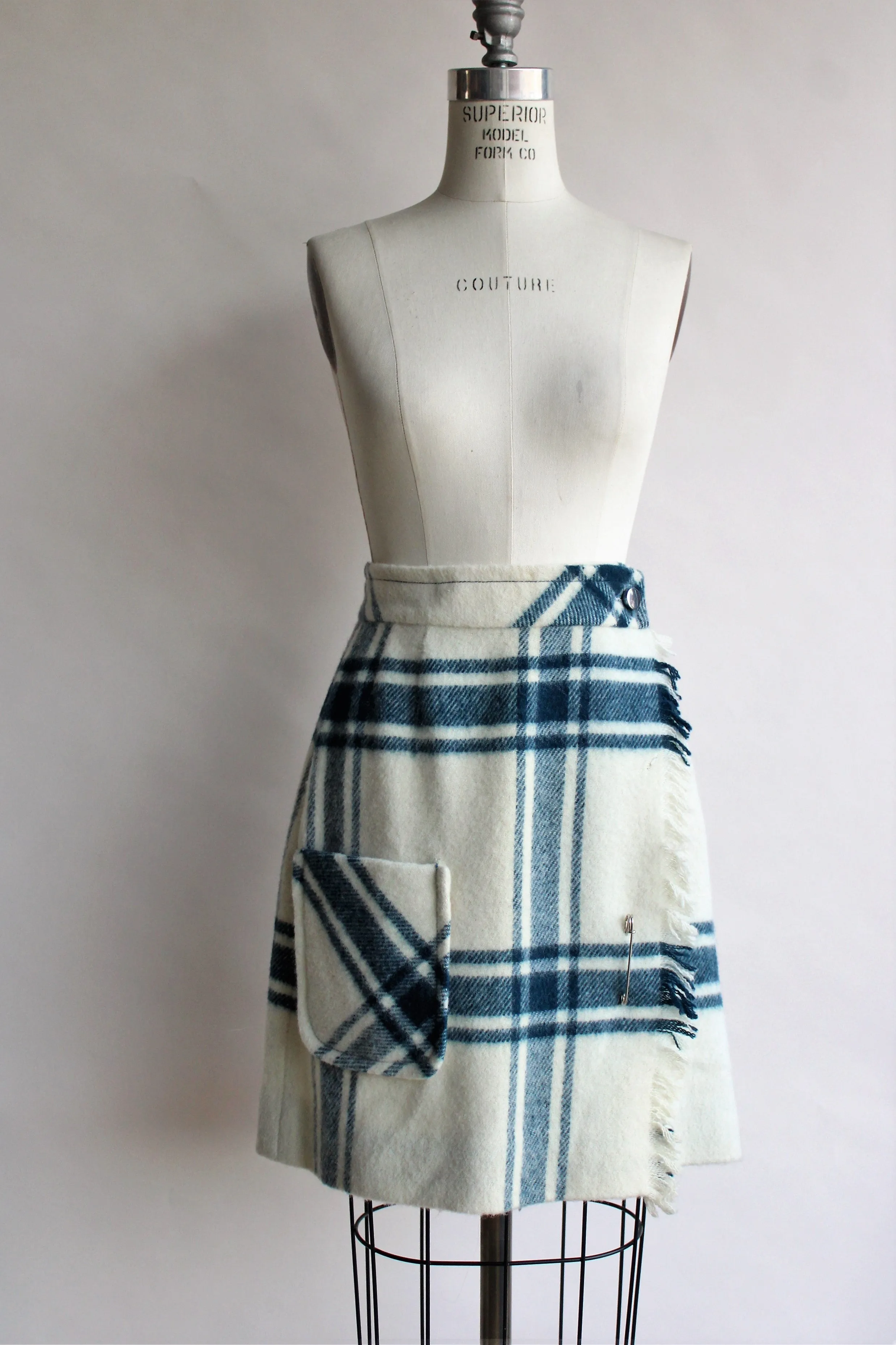 Vintage 1960s Wool Plaid Wrap Skirt