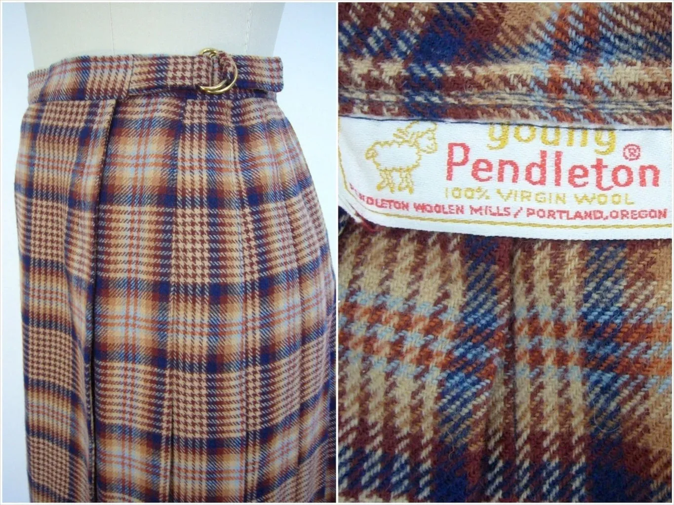 Vintage Young Pendleton Wool Plaid Wrap Skirt