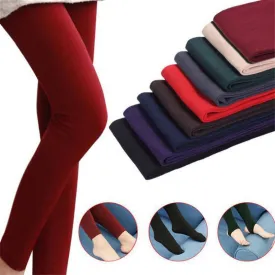 Wjczt Fashion Women Autumn Lined Fleece Plus Velvet Pants Warm Leggings Spring Skinny Candy Color Three Styles Knitted Bottom