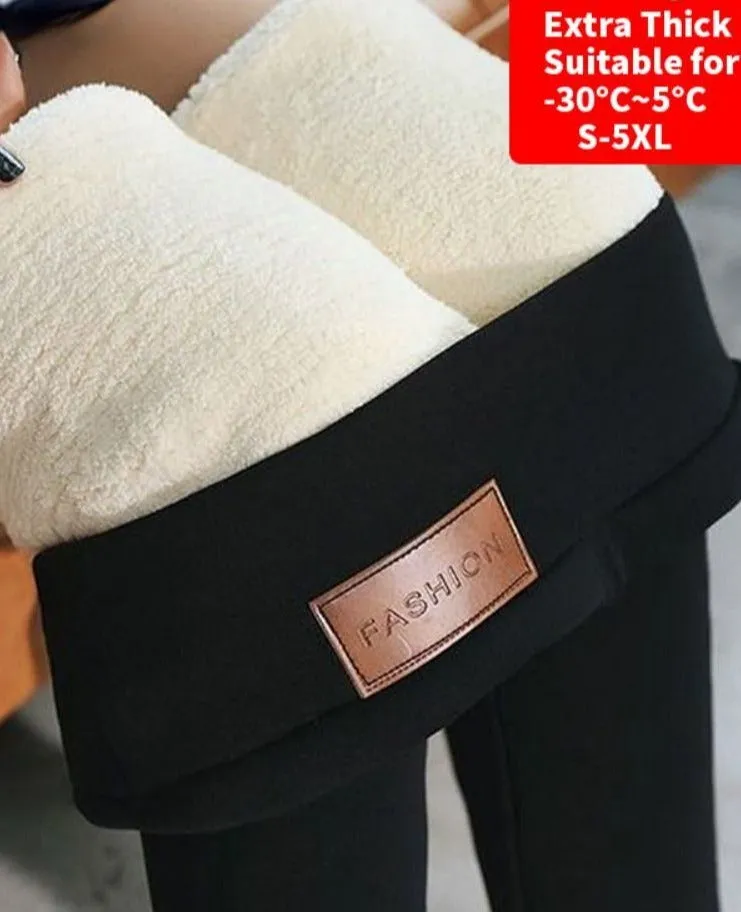 Wjczt Winter Leggings Women Warm Pants High Waist Skinny Thick Velvet Fleece Girl Pants with Fur Inside Thermal Winter Clothes Women