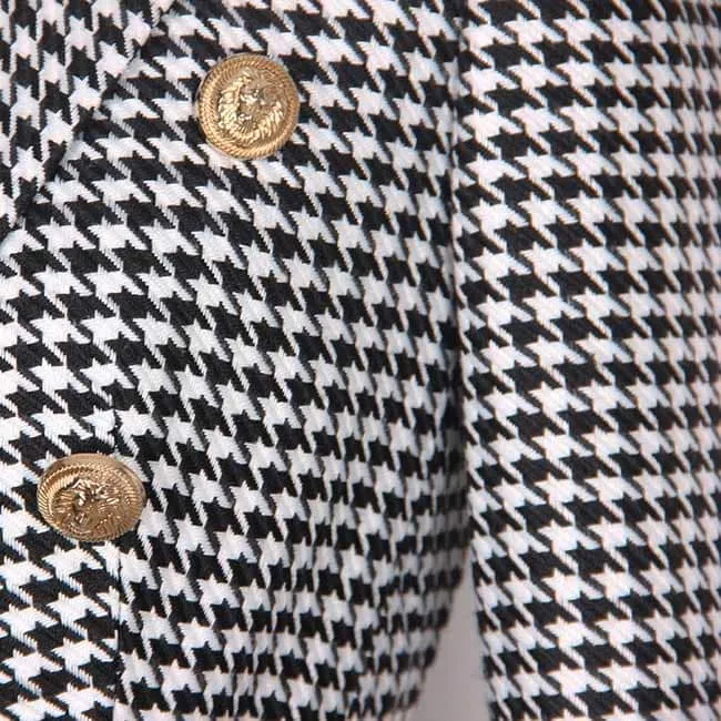 Womans houndstooth double-breasted button blazer