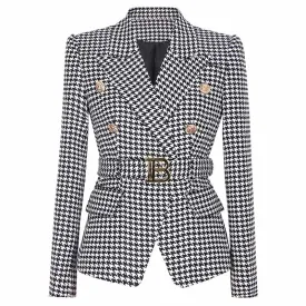 Womans houndstooth double-breasted button blazer