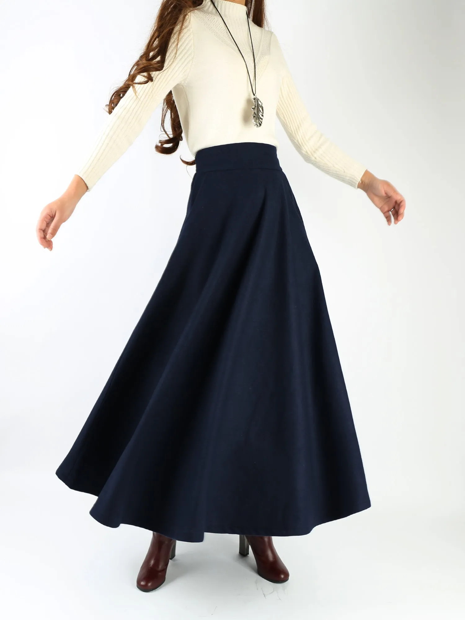 Women wool skirt/flared skirt/winter skirt/maxi skirt/ankle length skirt(Q1806)