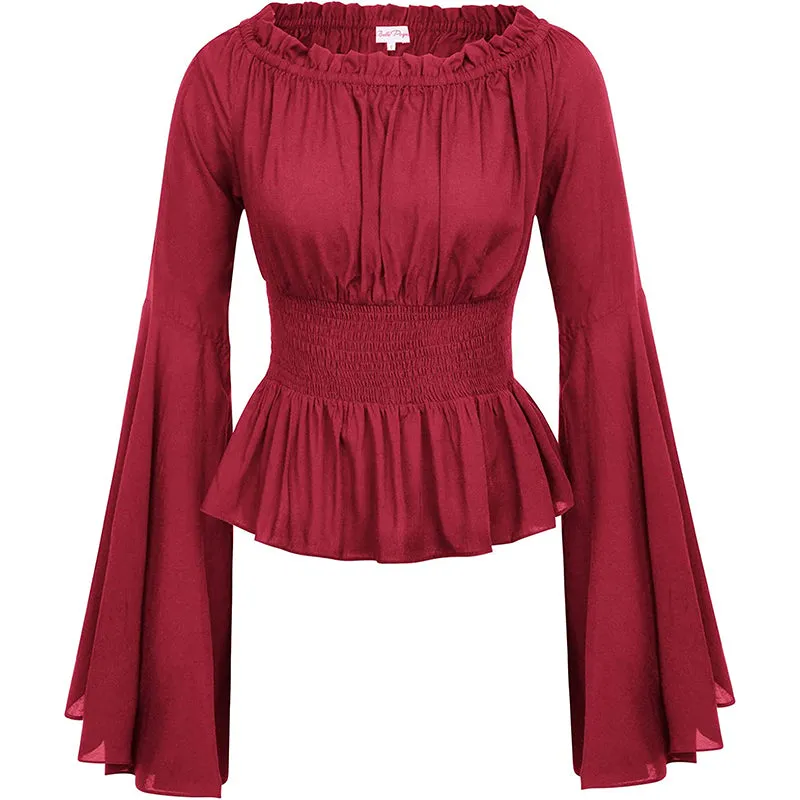 Women's Renaissance Gothic Blouse Bell Ruffle Off Shoulder Boho Corset Costume