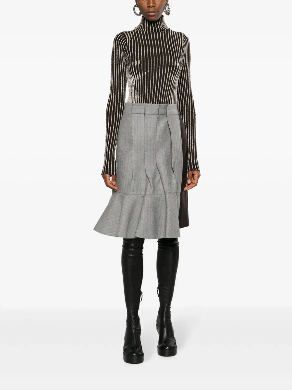 Wool Melton Mix Chalk Stripe Skirt