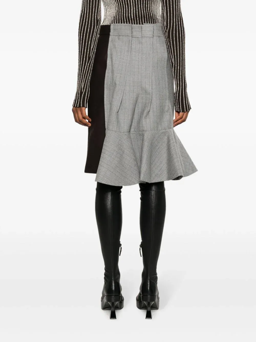 Wool Melton Mix Chalk Stripe Skirt