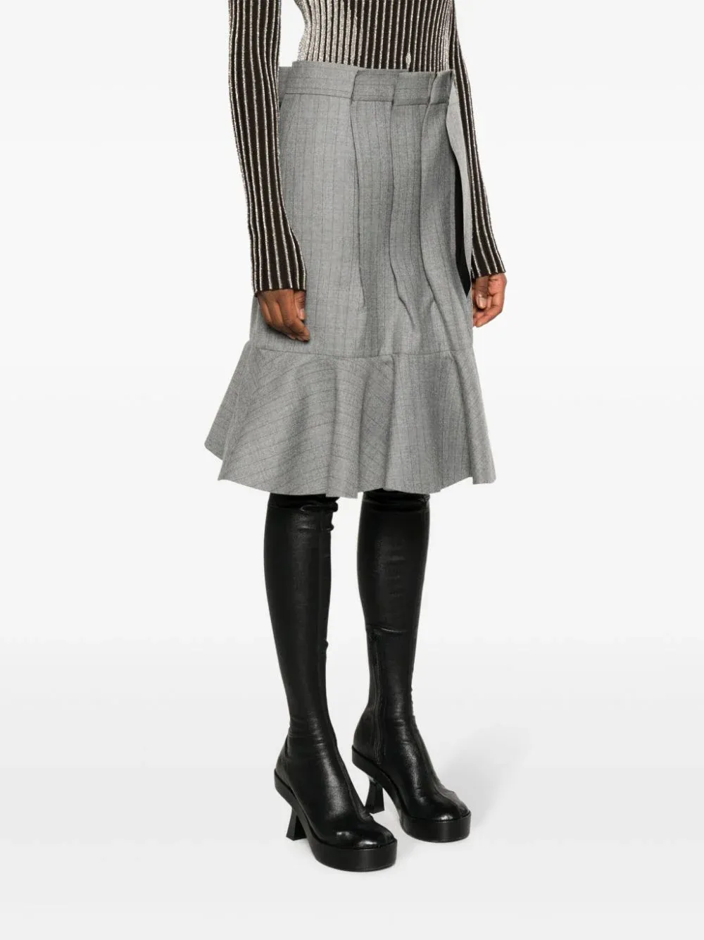 Wool Melton Mix Chalk Stripe Skirt