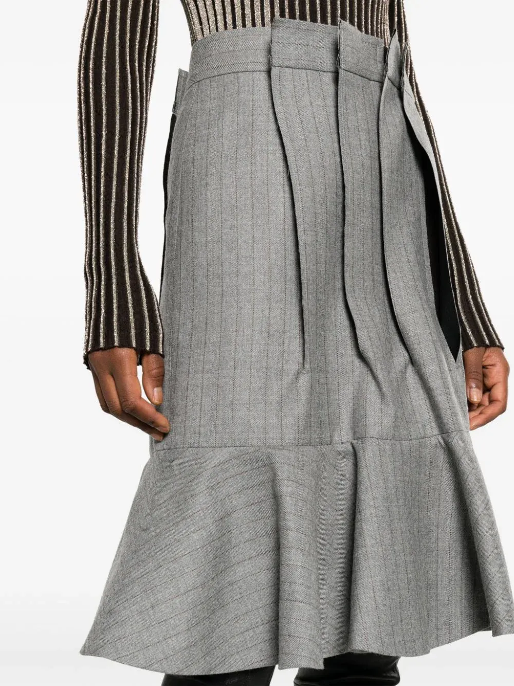 Wool Melton Mix Chalk Stripe Skirt